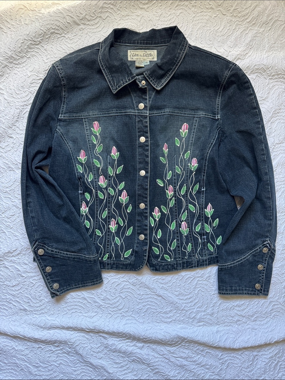 Hand Painted Denim Jacket with Pink Floral